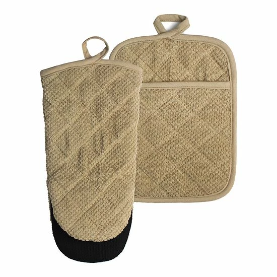 Food Network™ Terry Neoprene Oven Mitt & Pot Holder Set Khaki - Image 7